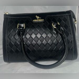 Quilted Black Satchel Handbag with Gold Hardware
